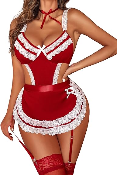 BOLDQUEEN Maroon French Maid Lingerie