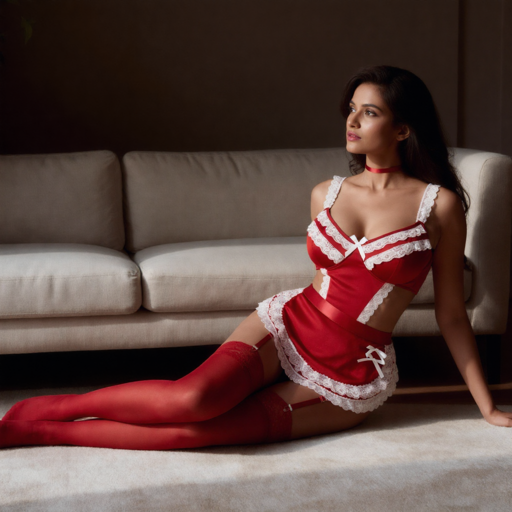 BOLDQUEEN Maroon French Maid Lingerie