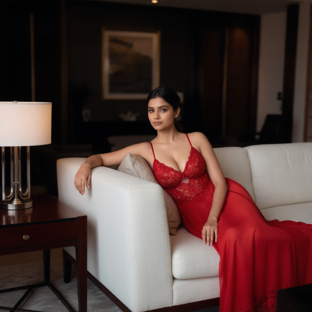 Red Sheer Lace Baby Doll with Dual Slits