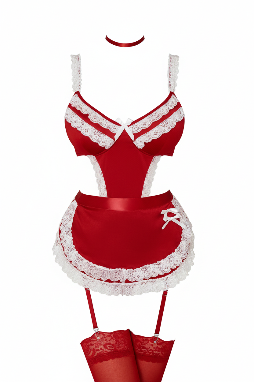 BOLDQUEEN Maroon French Maid Lingerie