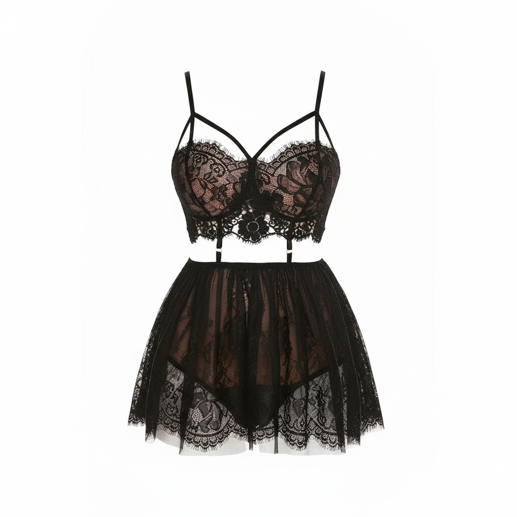 BOLDQUEEN Black Lace Babydoll